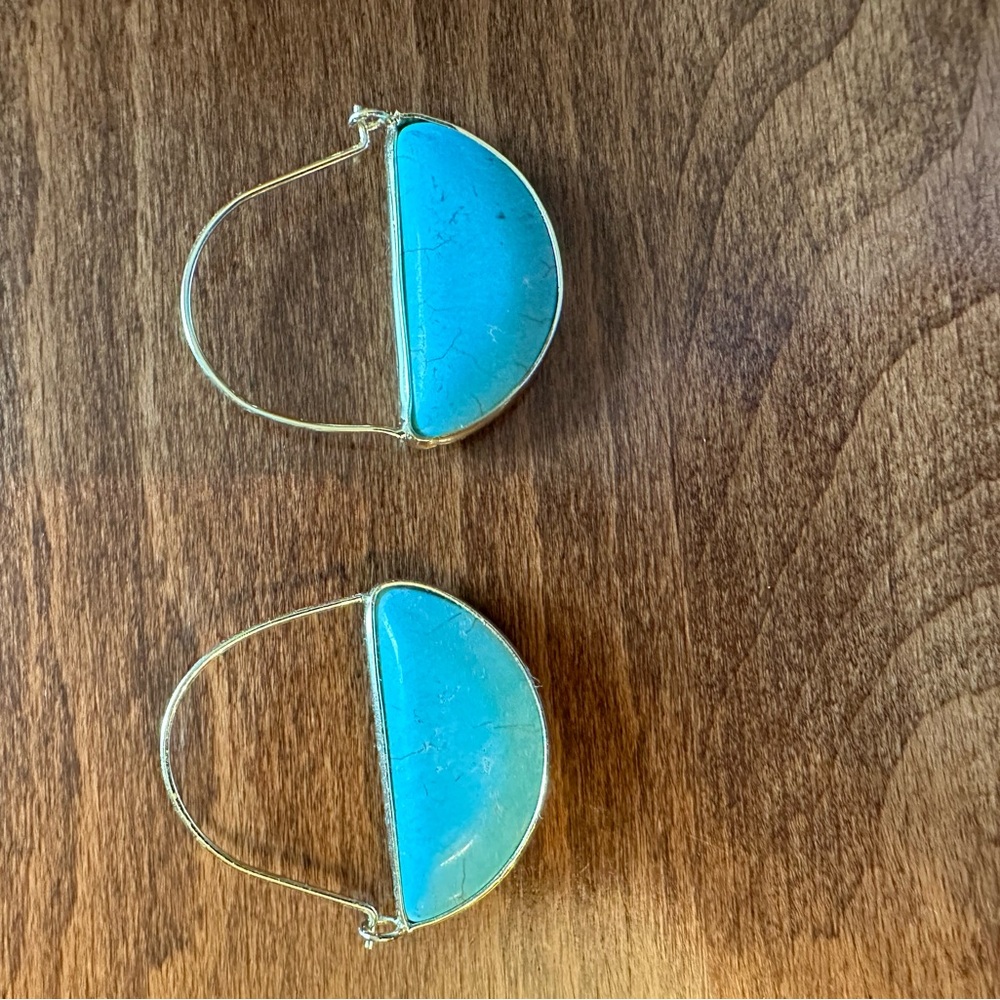 Turquoise and Gold Half-Moon Earrings